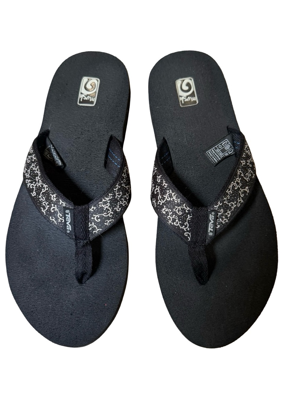 Teva Mush II Black Floral-Print Flip Flops